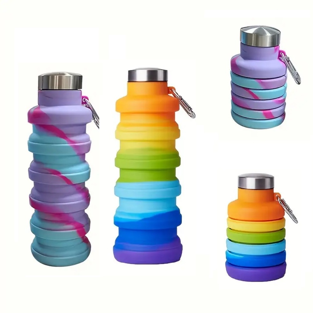 Water Bottle Collapsible - 500ml Faltbare Silikon-Wasserflasche Auslaufsicher Zusammenklappbar Tragbar