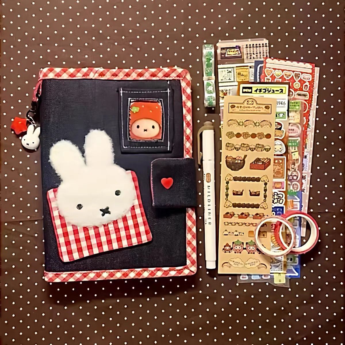 Travel Journal Accessories - A6 Niedliches Miffy-Kaninchen Denim Loseblatt-Notizbuch Großes