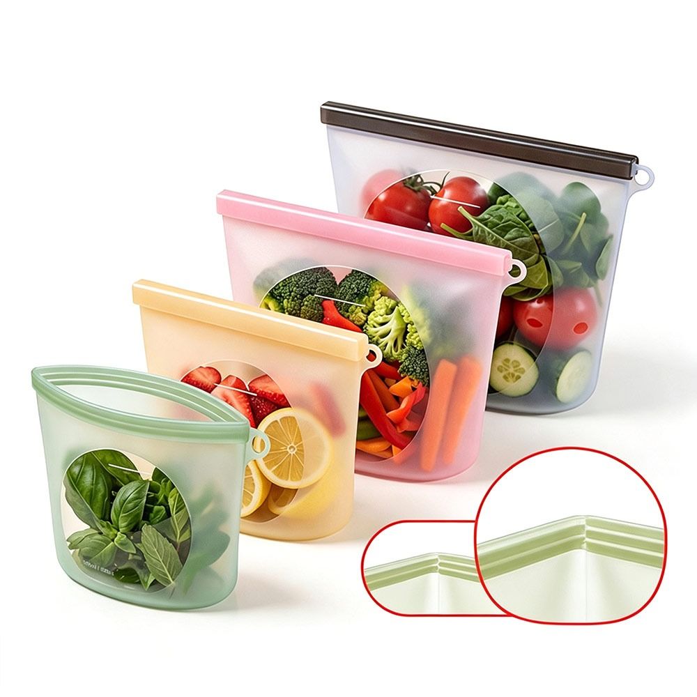 Reusable Zip Bag - Silikon-Lebensmittel-Aufbewahrungsbeutel Feuchtigkeitsbeständiger Wiederverwendbarer Lebensmittel-Verpackungsbeutel mit Zip-Lock-Design