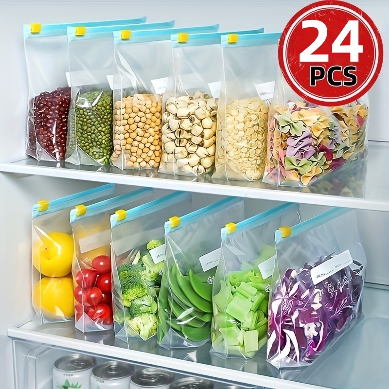 Reusable Zip Bag - 24 Stück wiederverwendbare Ziplock-Lebensmittelaufbewahrungsbeutel, auslaufsichere Gefrierbeutel