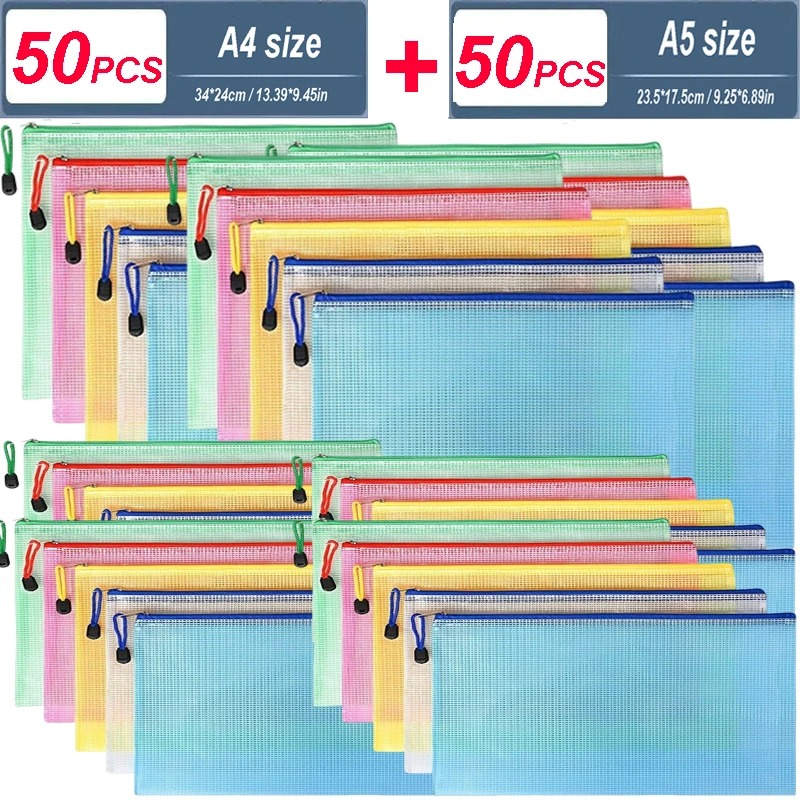 Reusable Zip Bag - 5/20/50/100 Stück Aufbewahrungstasche für Schreibwaren, Ordner,